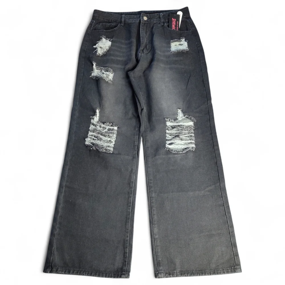 Romwe Distressed Black/Grey Denim Jeans Womens Size XL - Picture 1 of 6